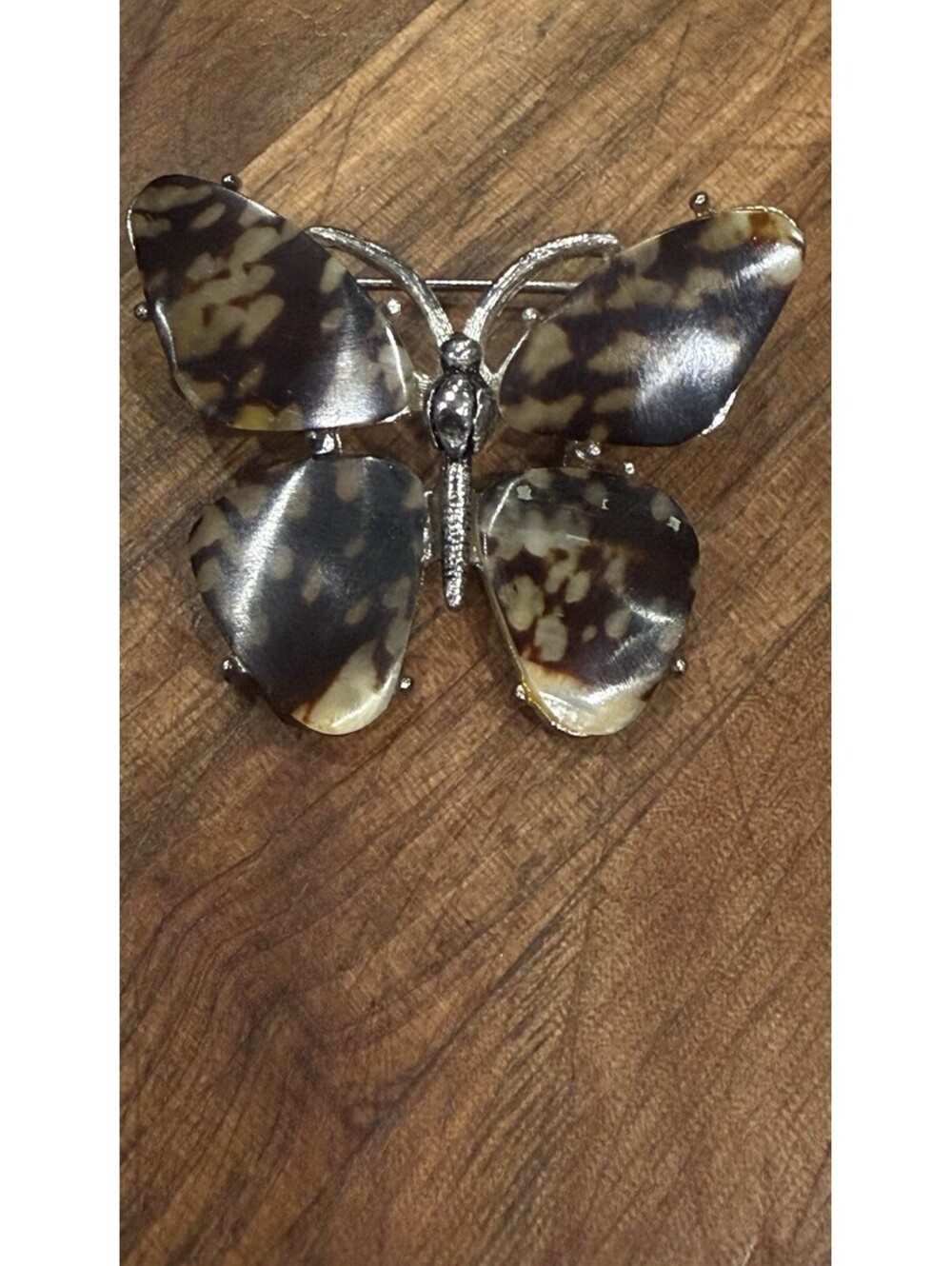 Silver Tone Oscar De La Renta Tortoise Shell Butterfly Brooch